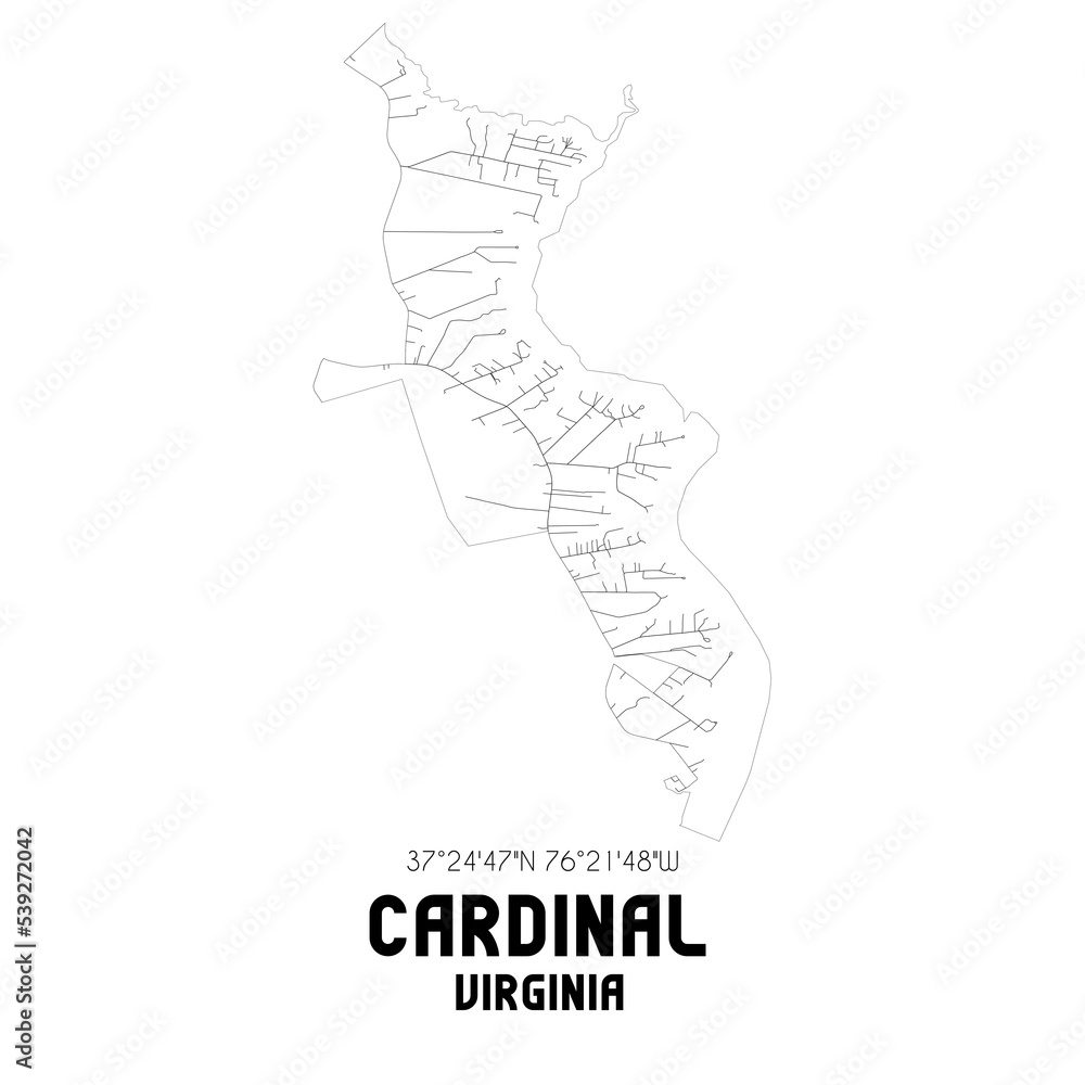 Fototapeta premium Cardinal Virginia. US street map with black and white lines.