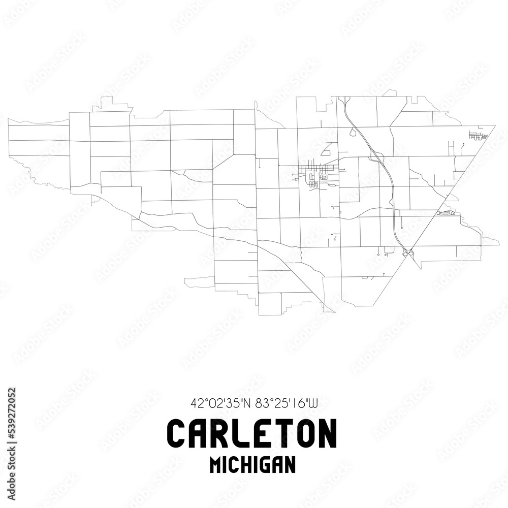 Carleton Michigan. US street map with black and white lines. Carleton Michigan. US street map with black and white lines.