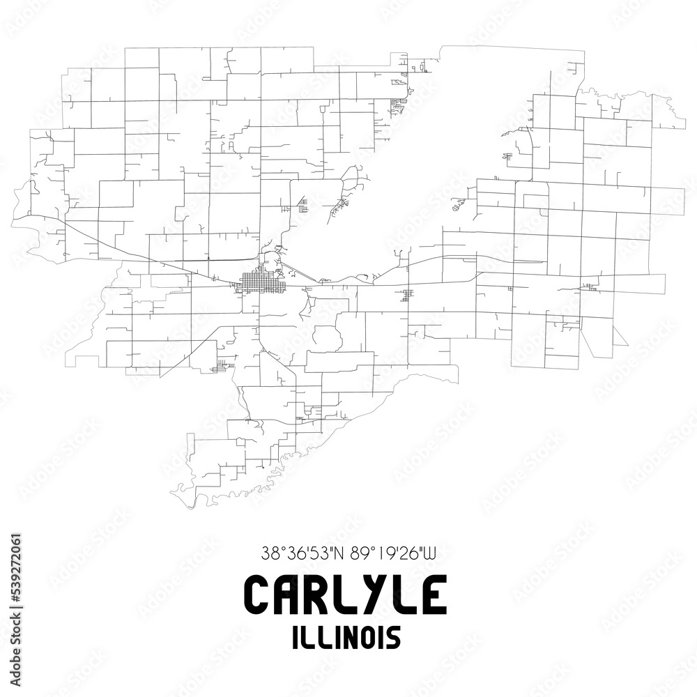 Carlyle Illinois. US street map with black and white lines.