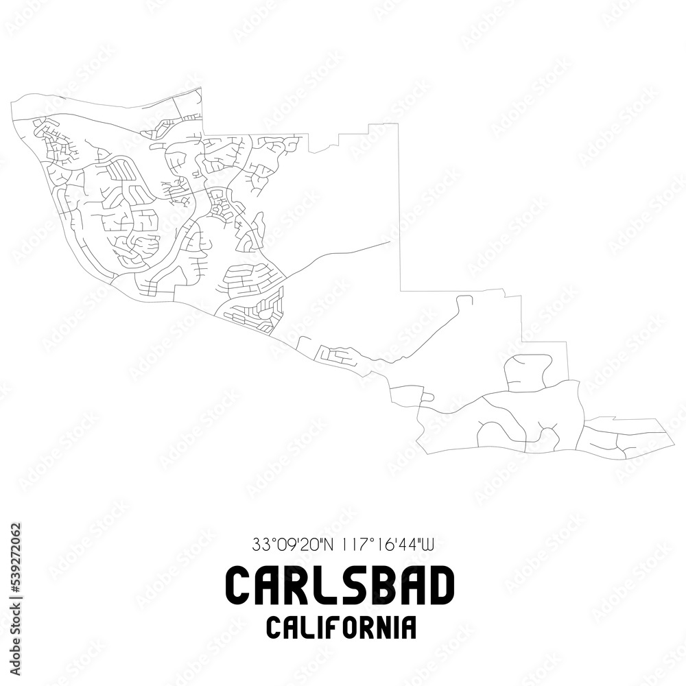 Carlsbad California. US street map with black and white lines.