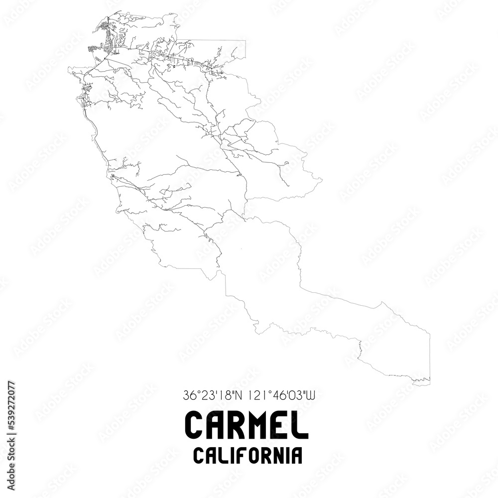 Carmel California. US street map with black and white lines.