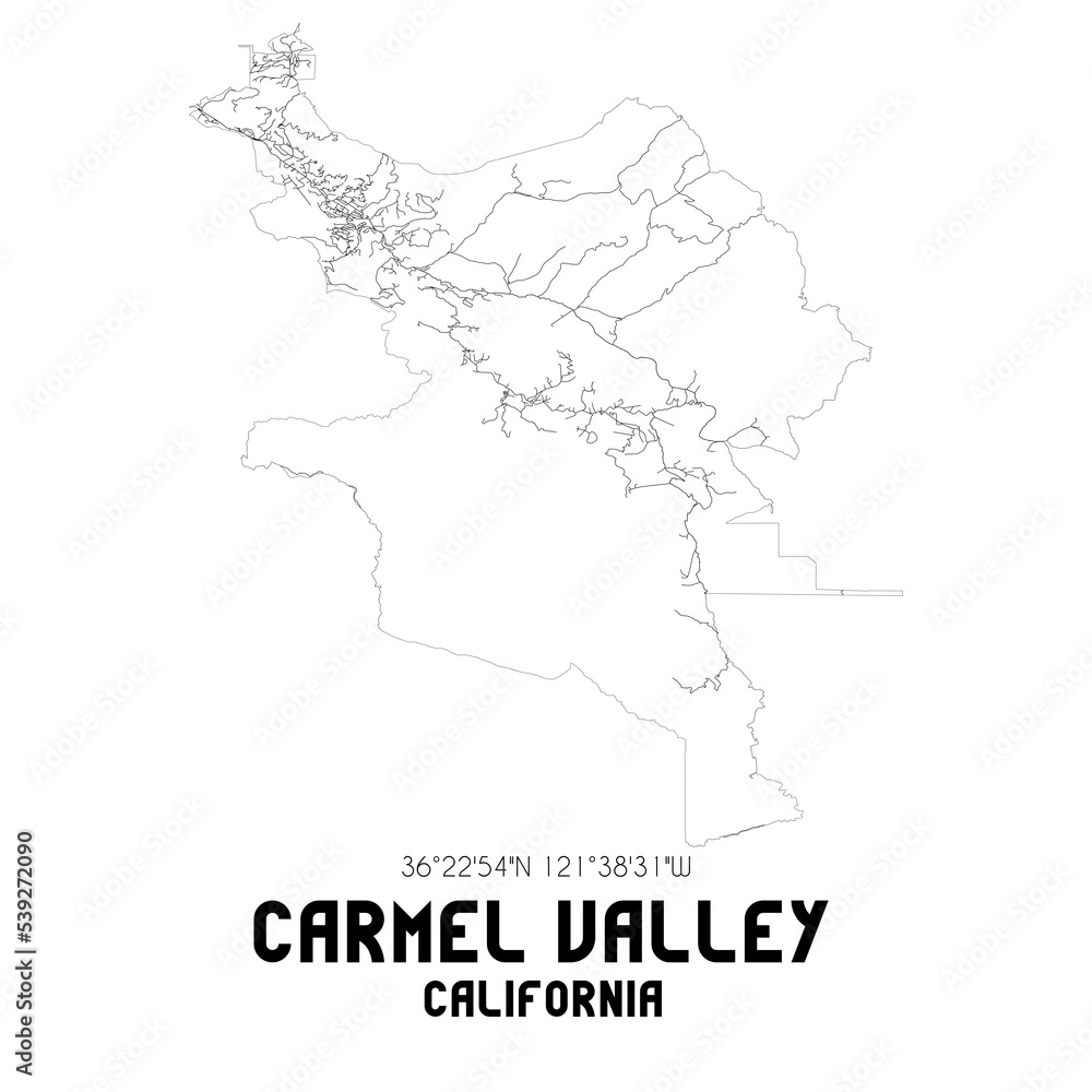 Carmel Valley California. US street map with black and white lines.