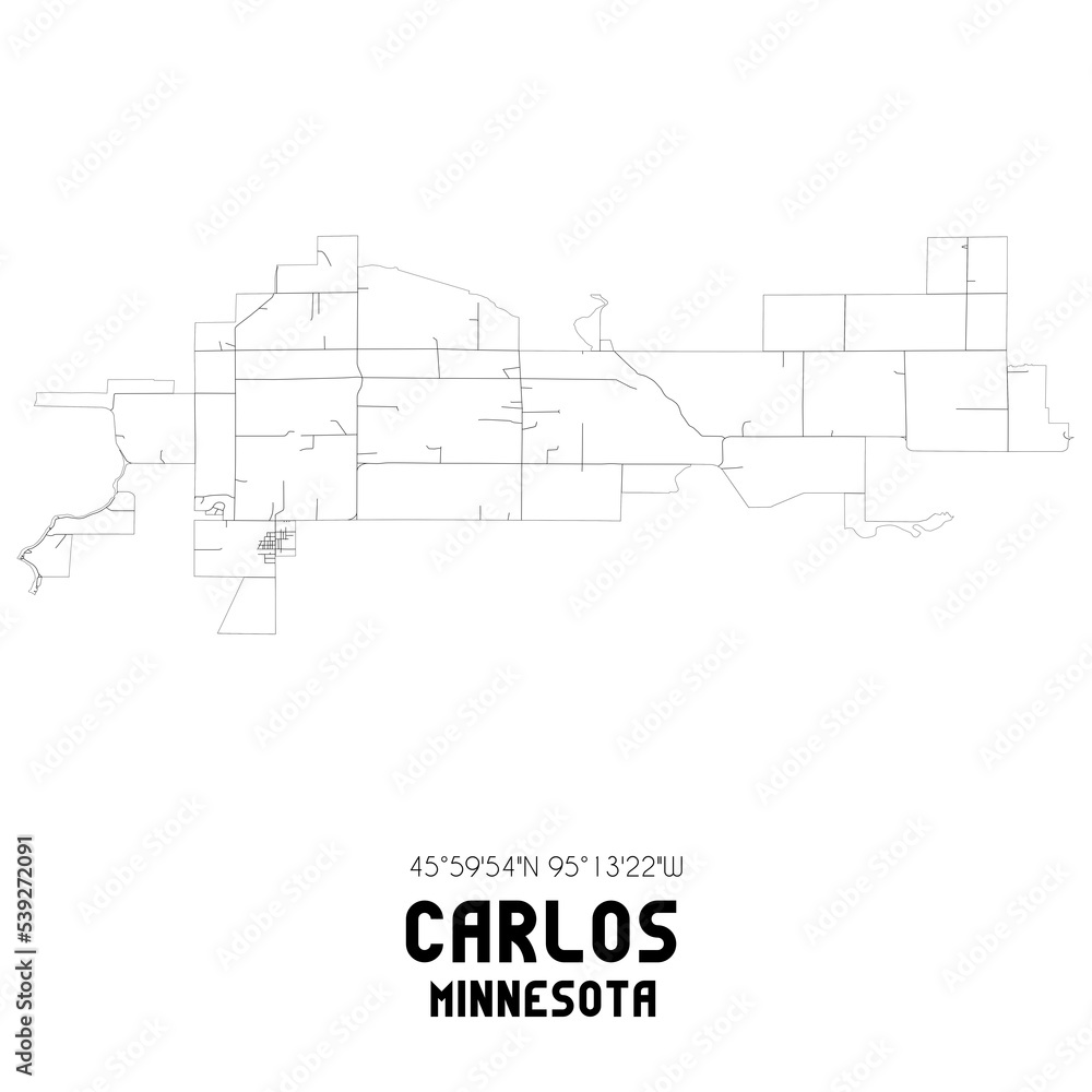 Carlos Minnesota. US street map with black and white lines. Carlos Minnesota. US street map with black and white lines.