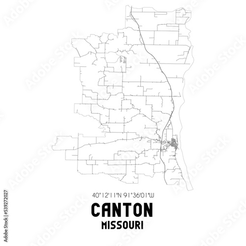 Canton Missouri. US street map with black and white lines.