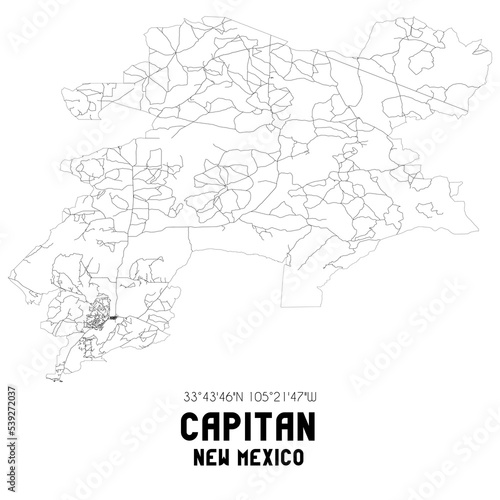 Capitan New Mexico. US street map with black and white lines.
