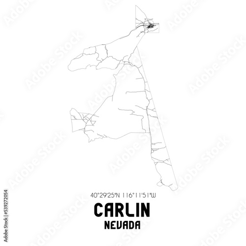 Carlin Nevada. US street map with black and white lines.