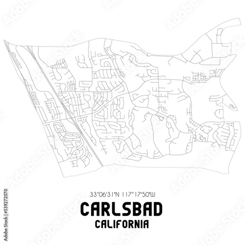 Carlsbad California. US street map with black and white lines.