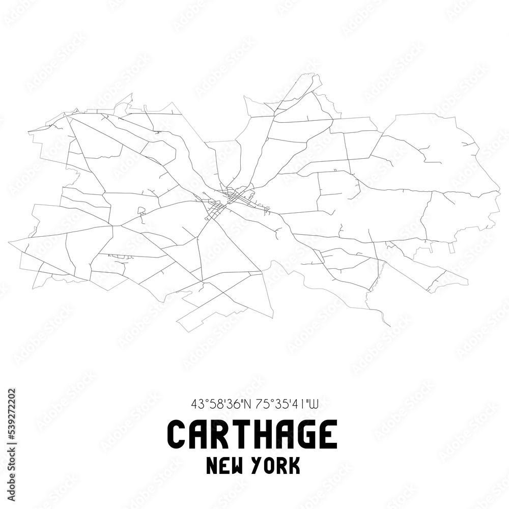 Carthage New York. US street map with black and white lines. Carthage New York. US street map with black and white lines.