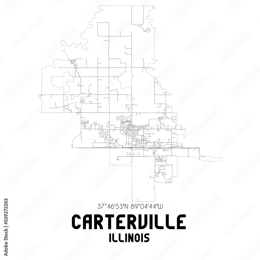 Carterville Illinois. US street map with black and white lines. Carterville Illinois. US street map with black and white lines.
