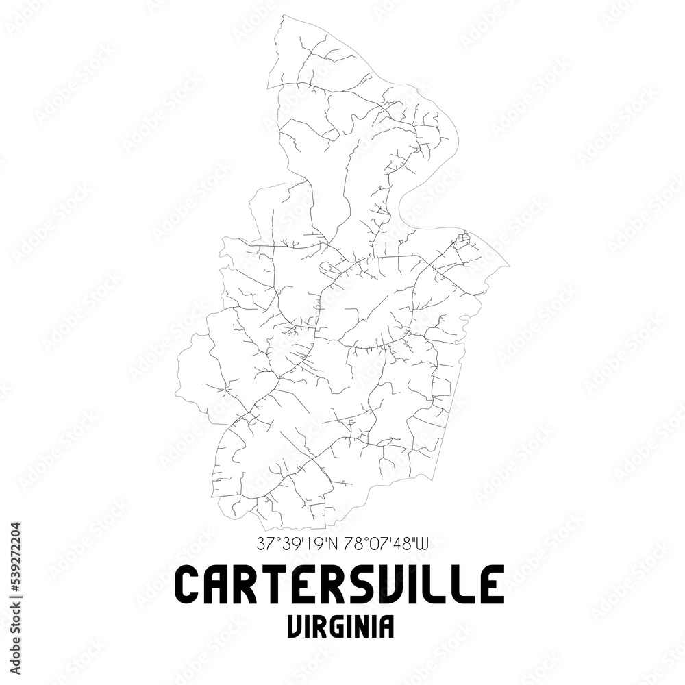 Cartersville Virginia. US street map with black and white lines.