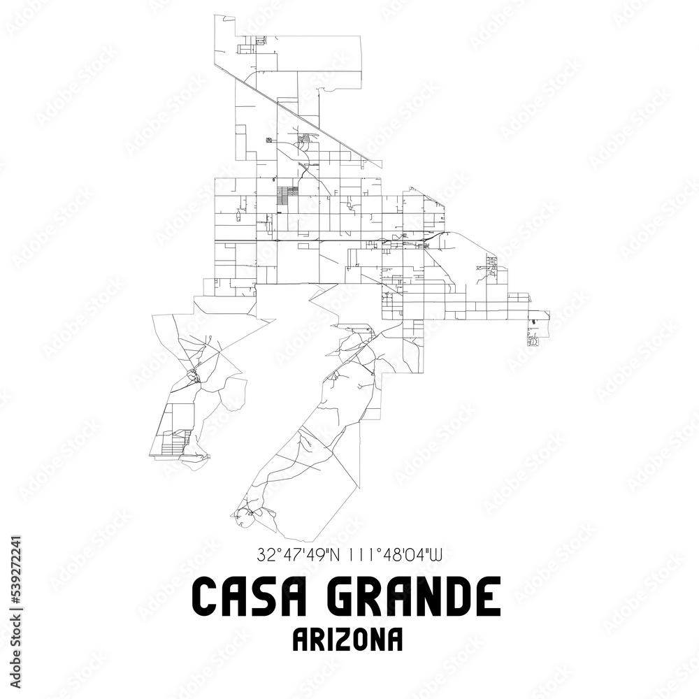 Casa Grande Arizona. US street map with black and white lines.