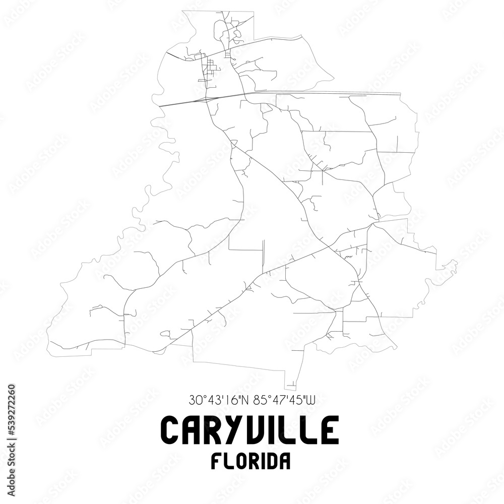Caryville Florida. US street map with black and white lines.