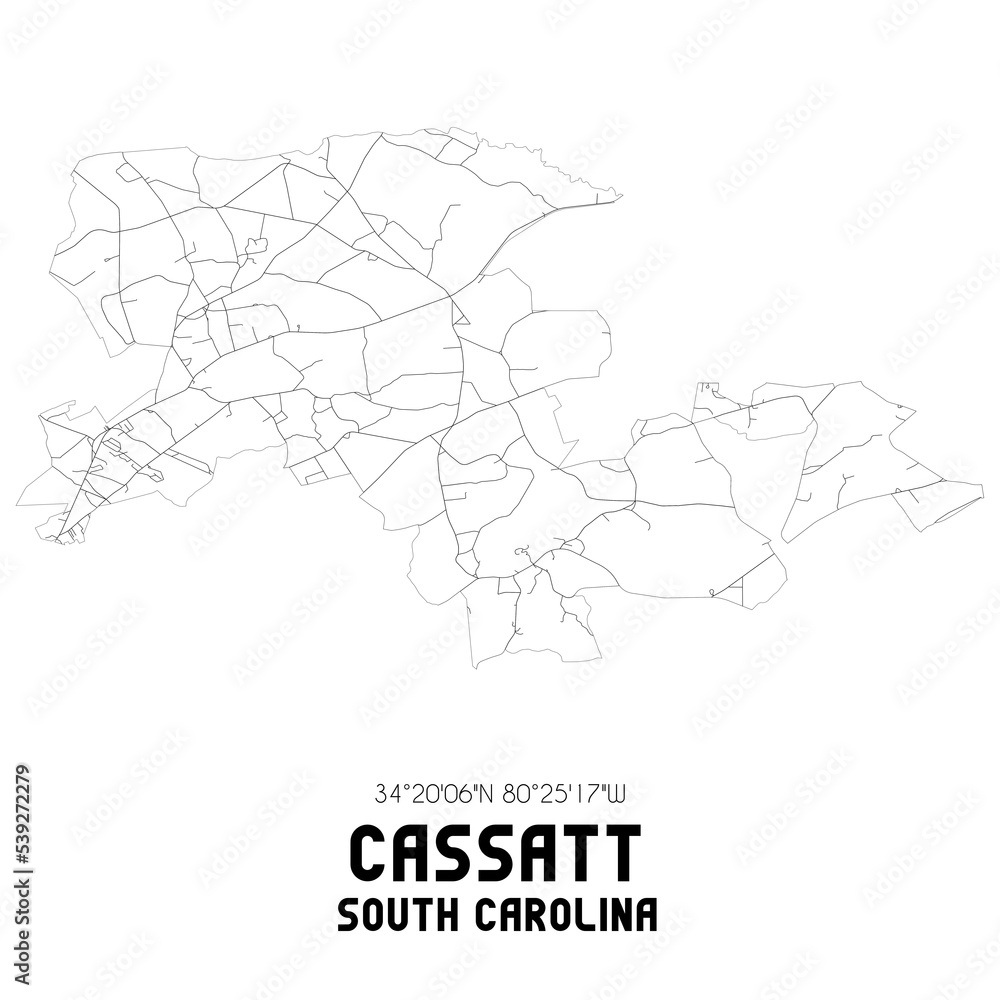 Obraz premium Cassatt South Carolina. US street map with black and white lines.