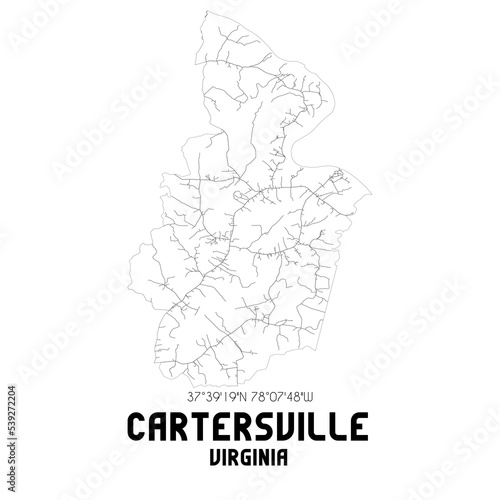 Cartersville Virginia. US street map with black and white lines.