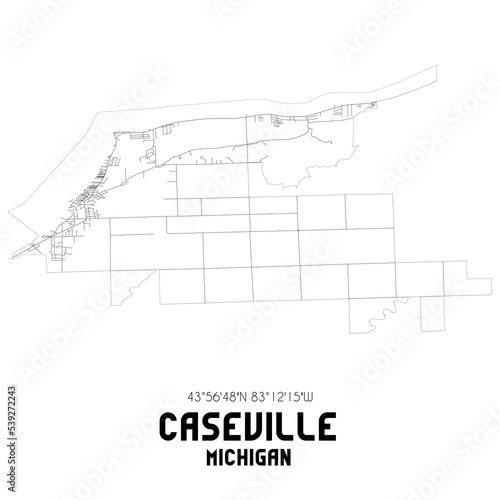 Foto Caseville Michigan. US street map with black and white lines.