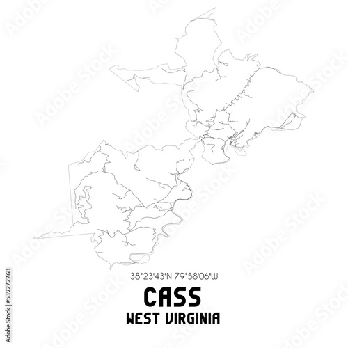Cass West Virginia. US street map with black and white lines.