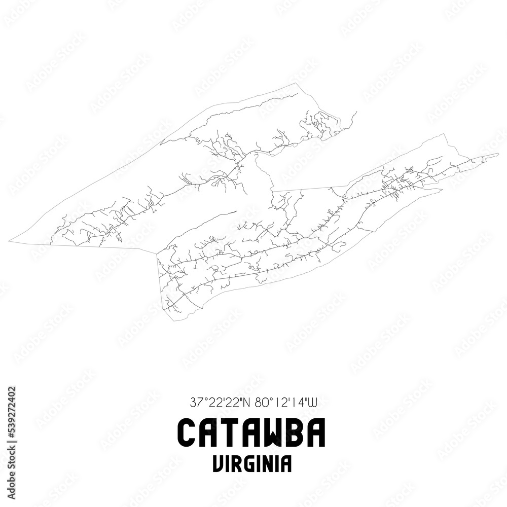 Catawba Virginia. US street map with black and white lines.