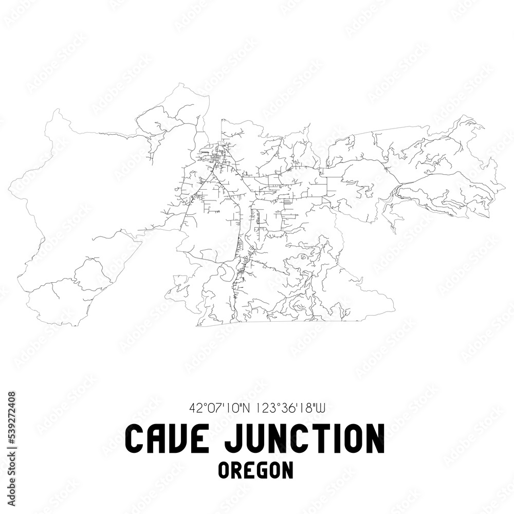 Cave Junction Oregon. US street map with black and white lines.