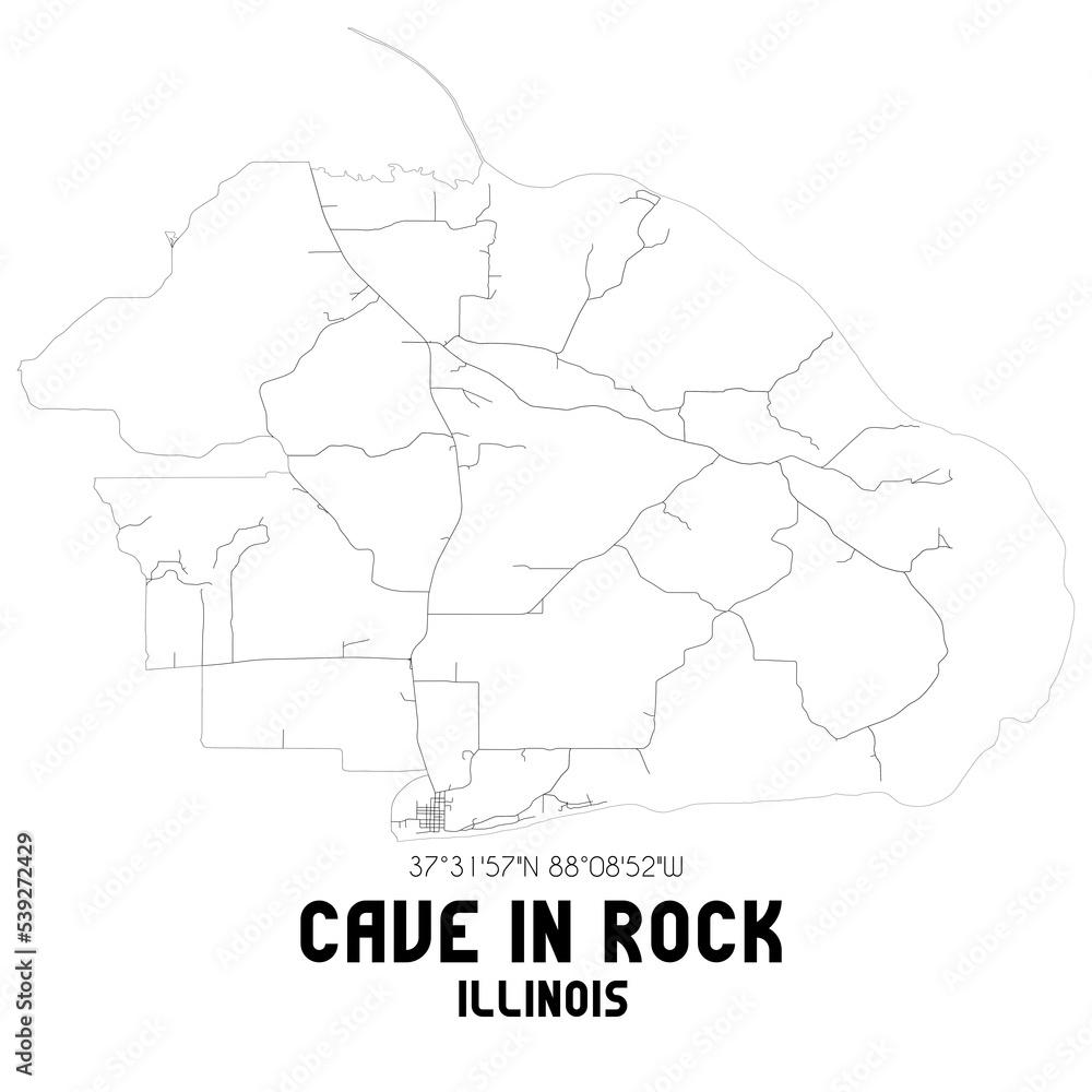 Cave In Rock Illinois. US street map with black and white lines.