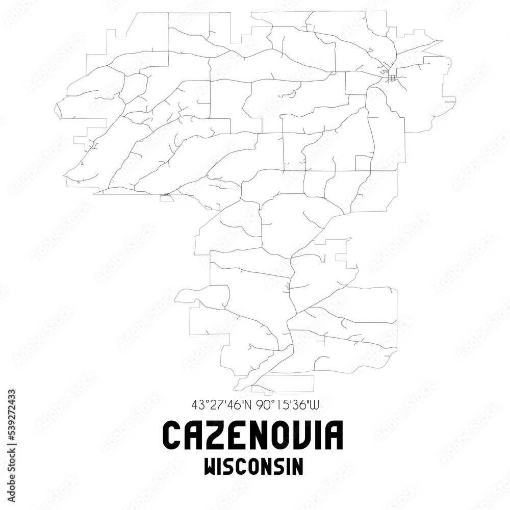 Cazenovia Wisconsin. US street map with black and white lines.