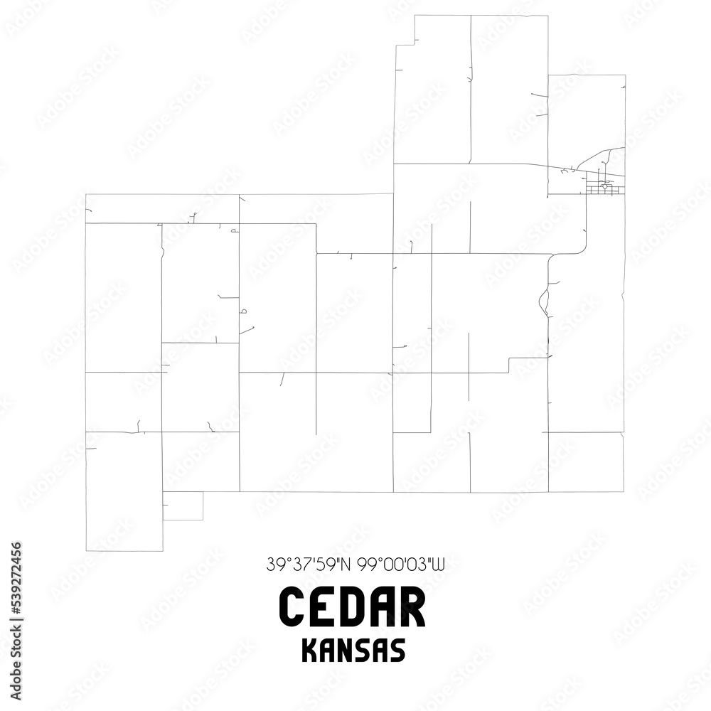 Cedar Kansas. US street map with black and white lines. Cedar Kansas. US street map with black and white lines.