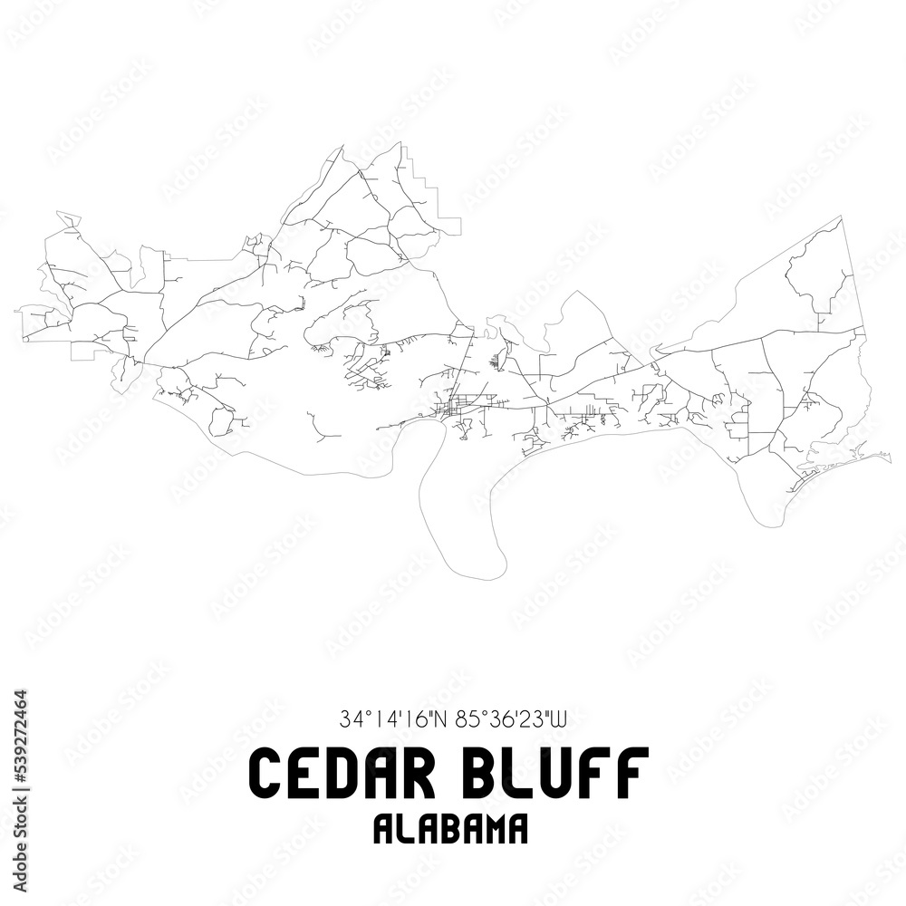 Cedar Bluff Alabama. US street map with black and white lines. Cedar Bluff Alabama. US street map with black and white lines.