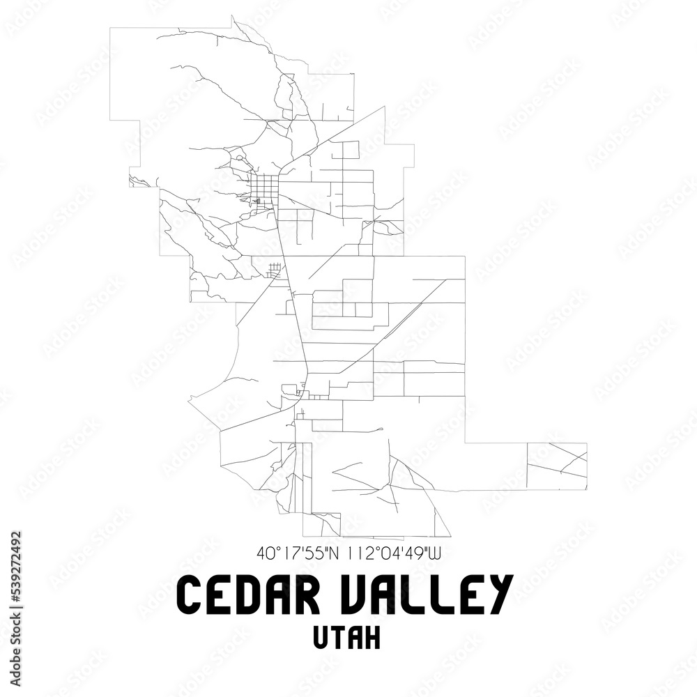 Cedar Valley Utah. US street map with black and white lines. Cedar Valley Utah. US street map with black and white lines.