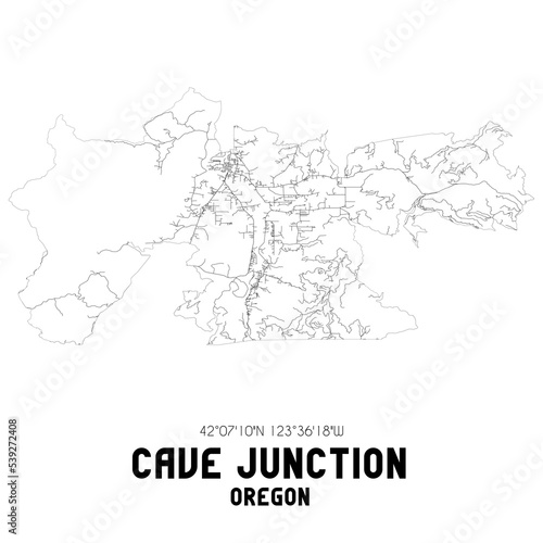 Cave Junction Oregon. US street map with black and white lines.