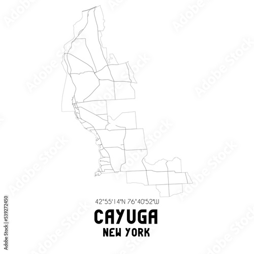 Cayuga New York. US street map with black and white lines.