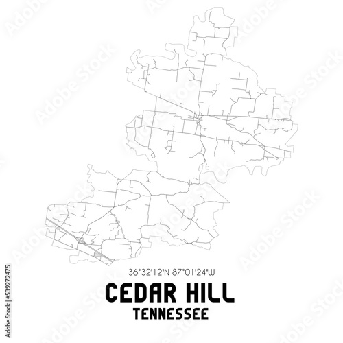 Cedar Hill Tennessee. US street map with black and white lines.