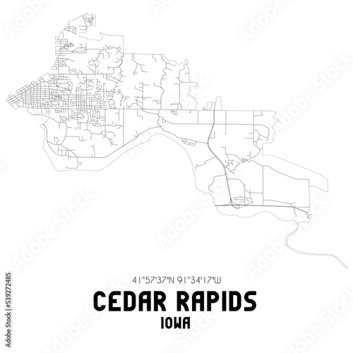 Εκτύπωση καμβά Cedar Rapids Iowa. US street map with black and white lines.