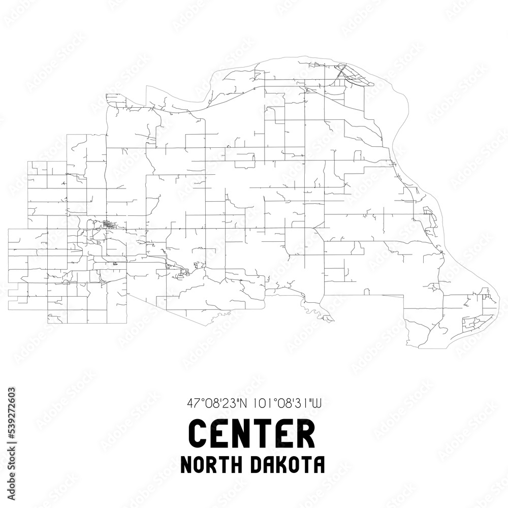 Center North Dakota. US street map with black and white lines. Center North Dakota. US street map with black and white lines.