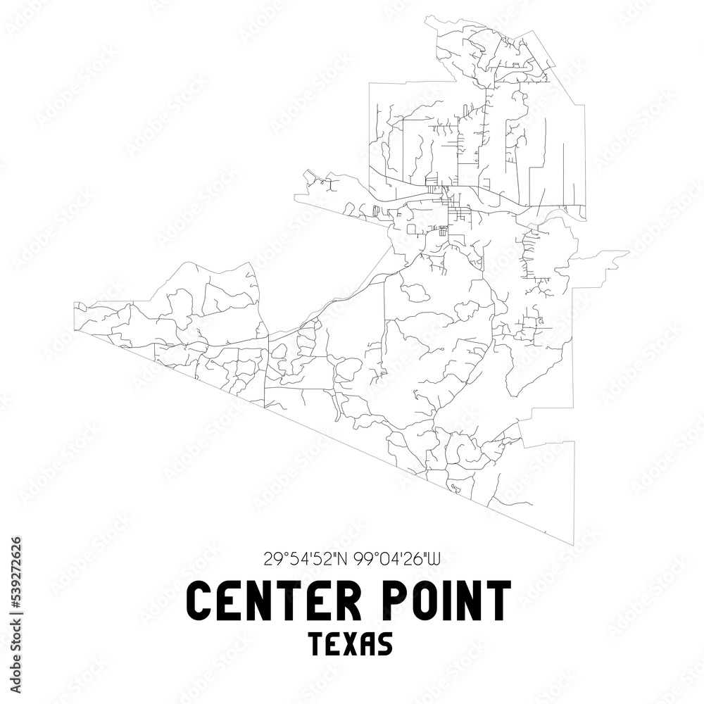 Center Point Texas. US street map with black and white lines.