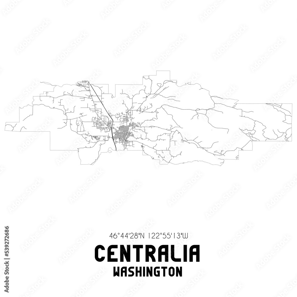 Centralia Washington. US street map with black and white lines. Centralia Washington. US street map with black and white lines.