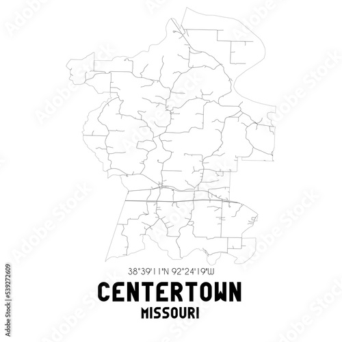 Centertown Missouri. US street map with black and white lines. photo
