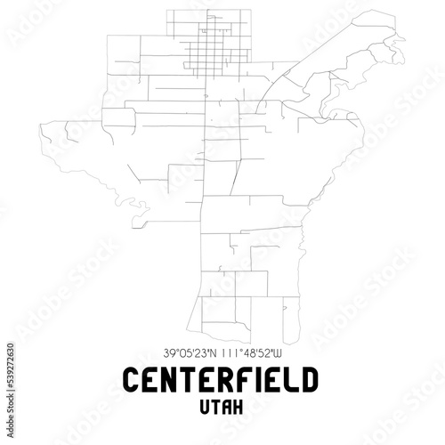 Centerfield Utah. US street map with black and white lines.