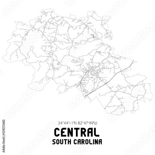 Central South Carolina. US street map with black and white lines.