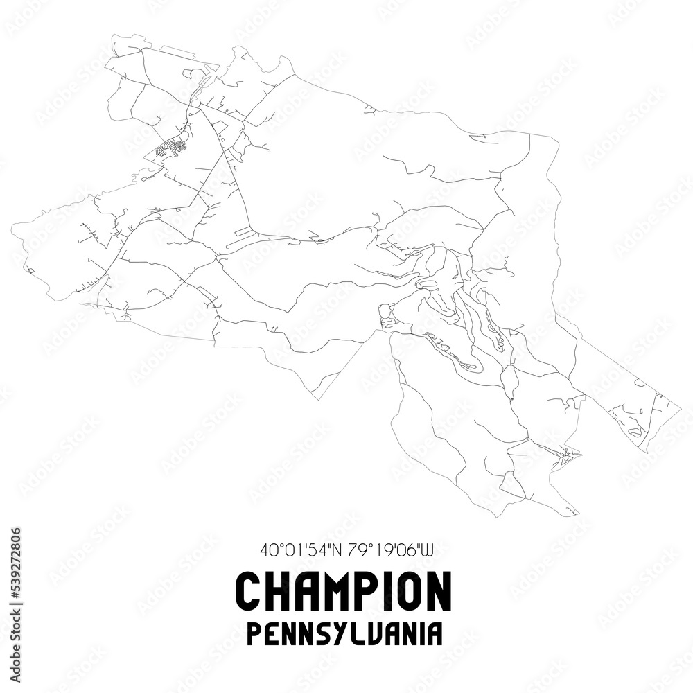 Champion Pennsylvania. US street map with black and white lines. Champion Pennsylvania. US street map with black and white lines.