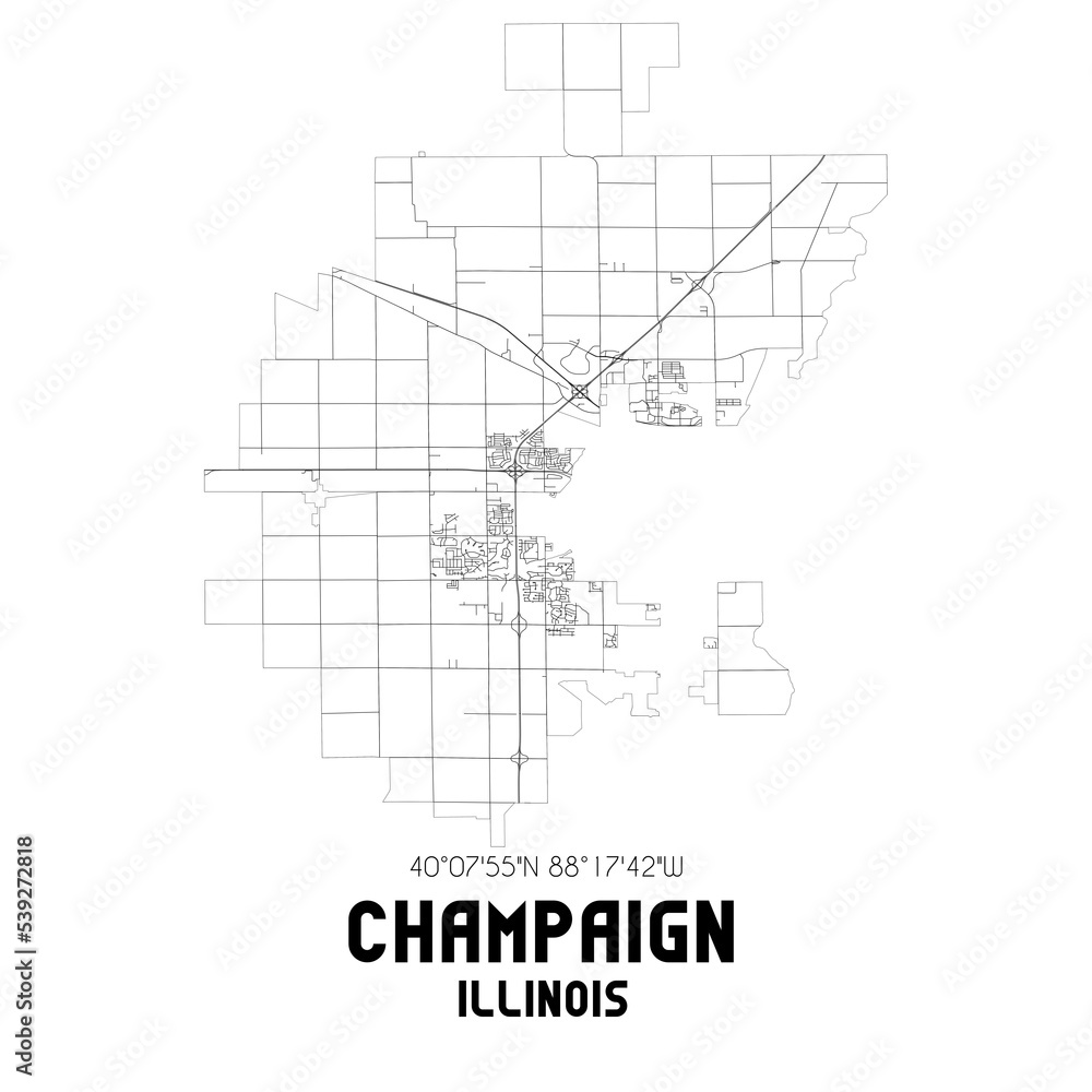 Champaign Illinois. US street map with black and white lines.