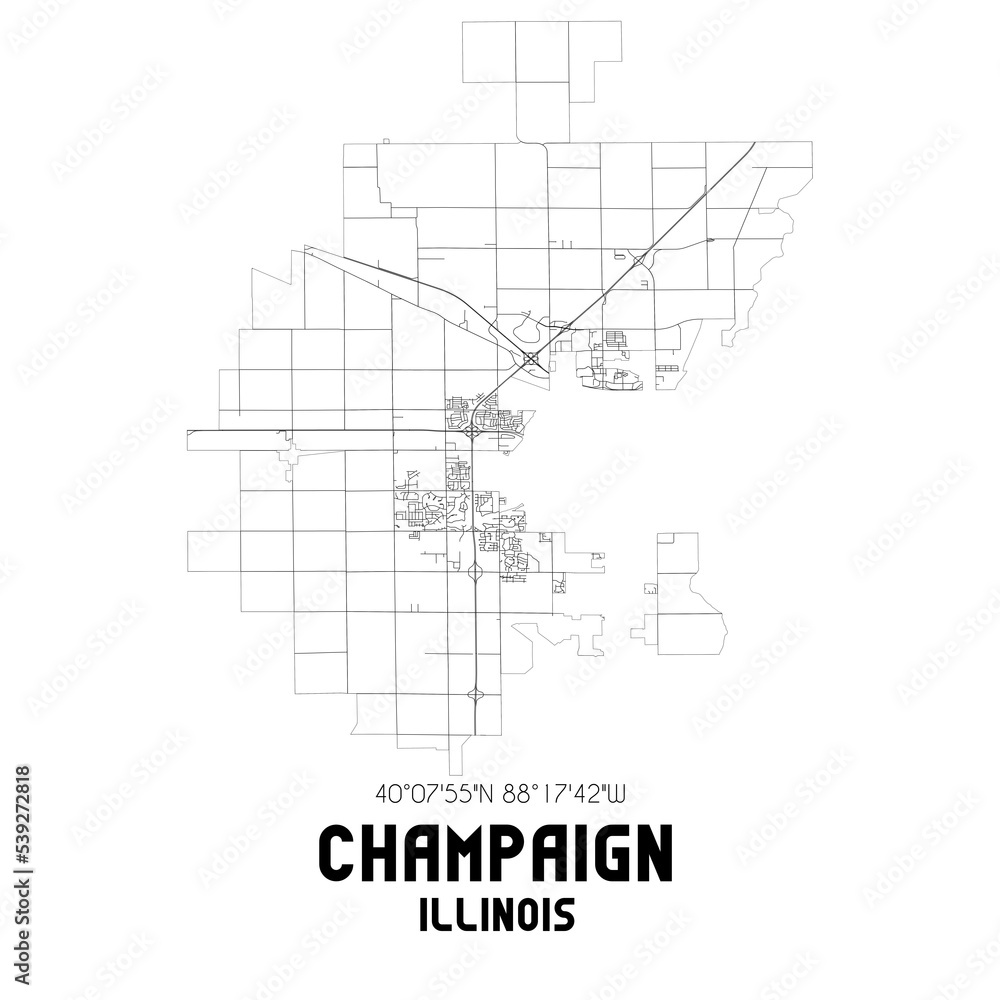 Champaign Illinois. US street map with black and white lines. Champaign Illinois. US street map with black and white lines.