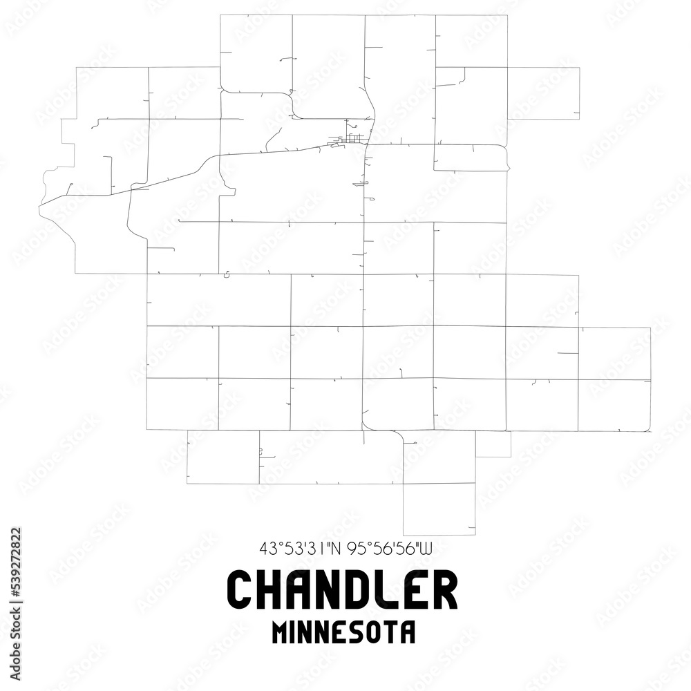 Chandler Minnesota. US street map with black and white lines.