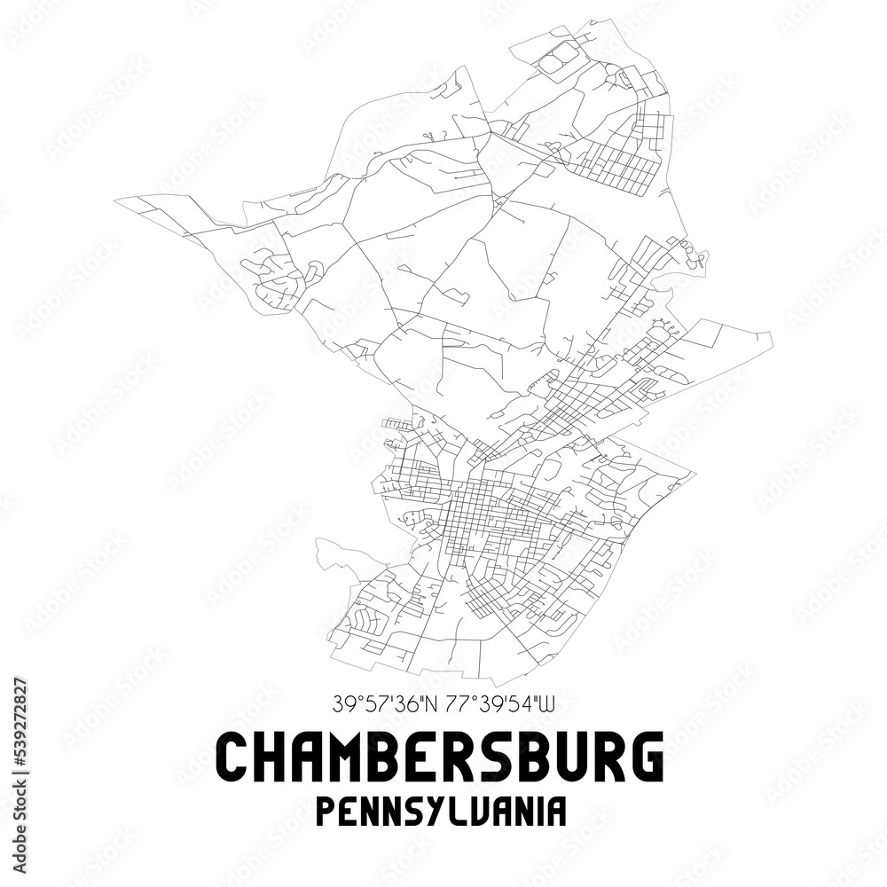 Obraz premium Chambersburg Pennsylvania. US street map with black and white lines.
