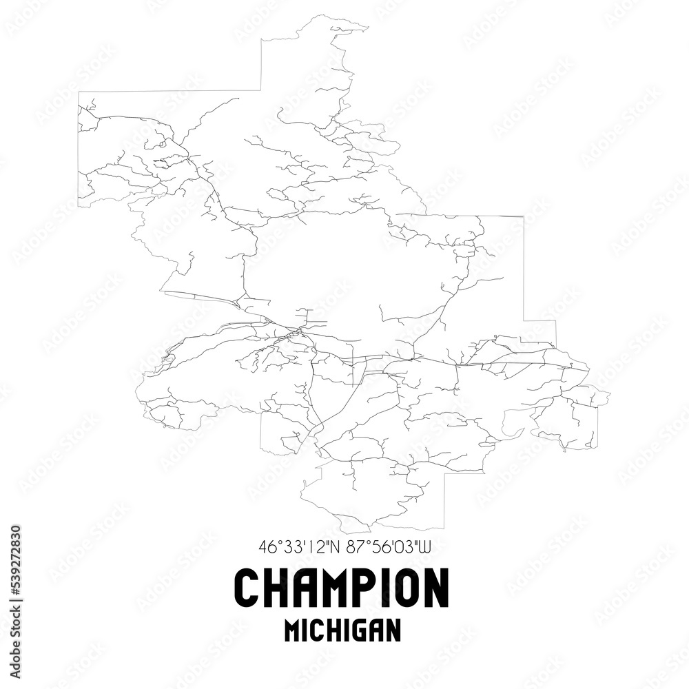 Fototapeta premium Champion Michigan. US street map with black and white lines.