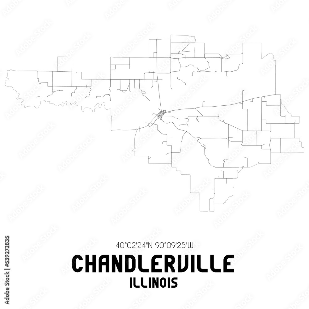 Chandlerville Illinois. US street map with black and white lines.