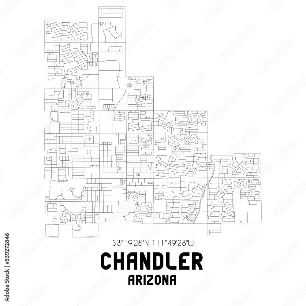 Chandler Arizona. US street map with black and white lines.