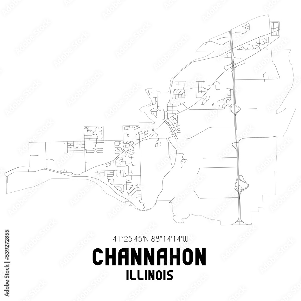 Channahon Illinois. US street map with black and white lines.
