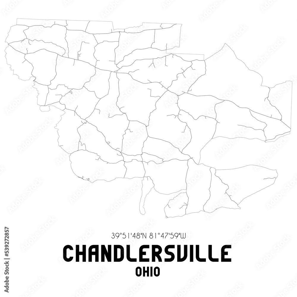 Chandlersville Ohio. US street map with black and white lines.
