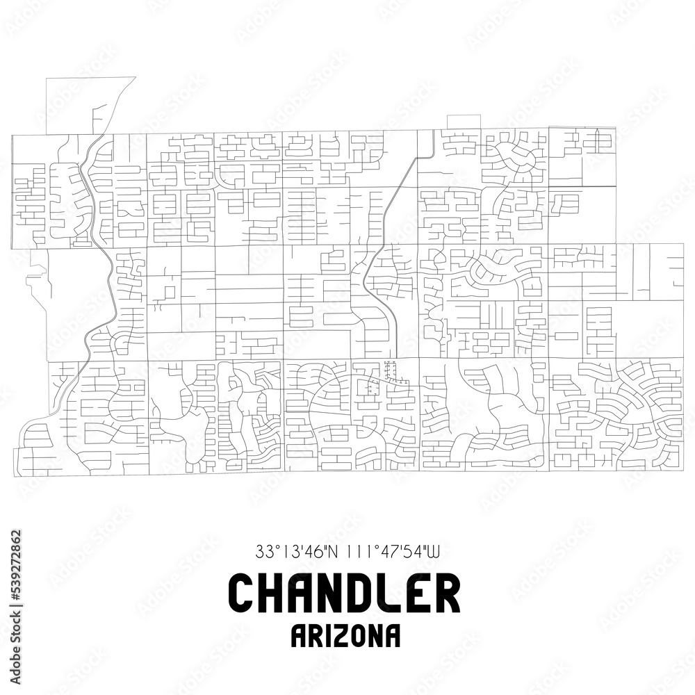Chandler Arizona. US street map with black and white lines.
