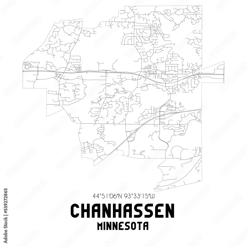 Chanhassen Minnesota. US street map with black and white lines.