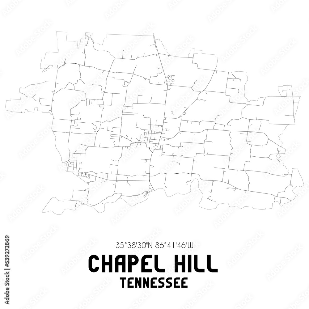 Chapel Hill Tennessee. US street map with black and white lines.